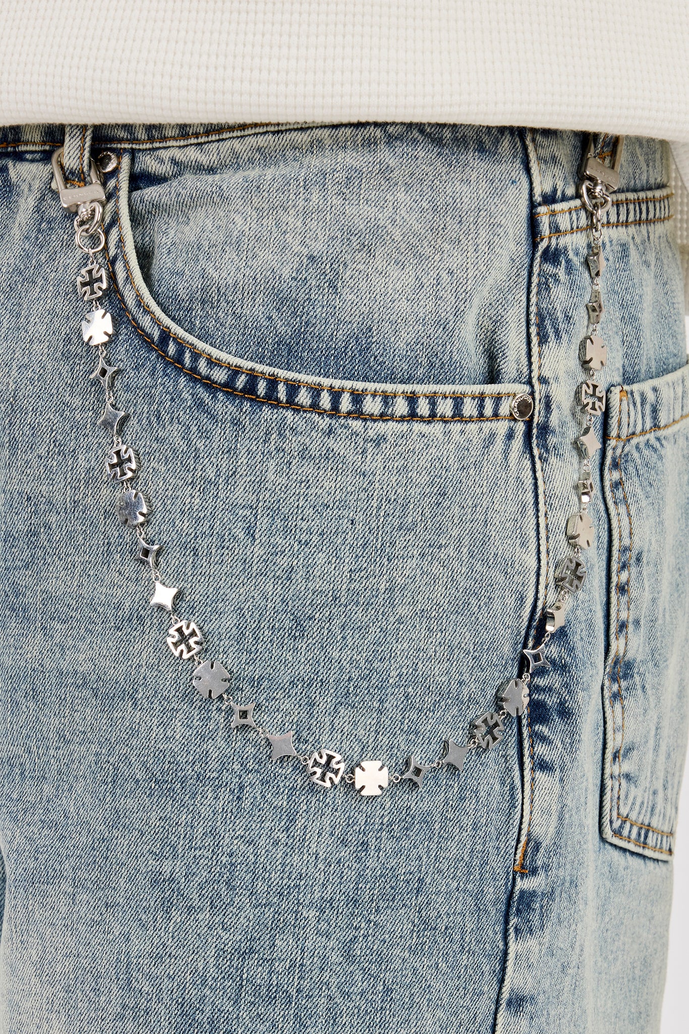 Denim Baggy Jort & 10mm Cernucci Motif Jean Chain - Antique Wash